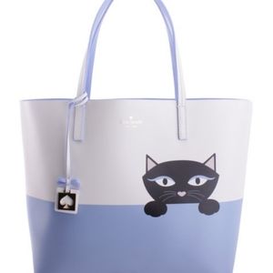 Kate Spade Peeping Cat Little Len Jazz Things Up Tote Blue White